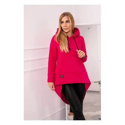 Padded sweatshirt with a long back and hood in fuchsia-coloured