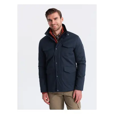 Ombre Men's lightweight jacket with high collar and pockets - navy blue