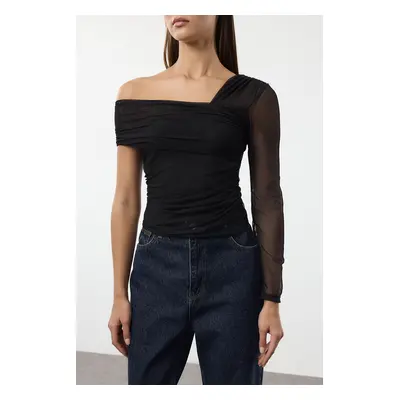 Trendyol Black Asymmetric Collar Body-Smoothing Flexible Knitted Blouse