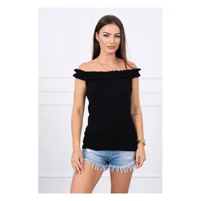 Black blouse with ruffles over the shoulder