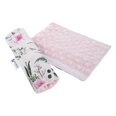 Medi Partners Cotton + minky car seat belt protector – Flowers + pink minky