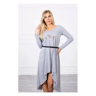 Dress with decorative belt and gray inscription