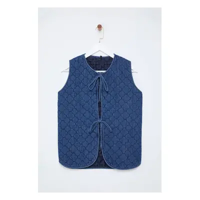 Trendyol Blue Front Tie Quilted Denim Vest