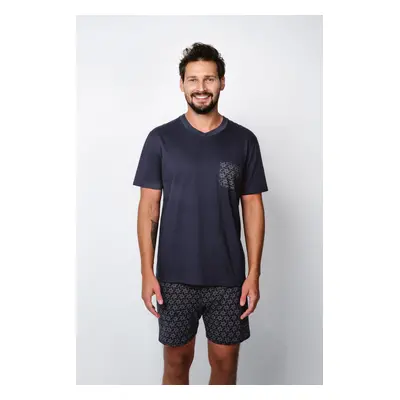 Men's pajamas Diaz, short sleeves, shorts - navy blue/print