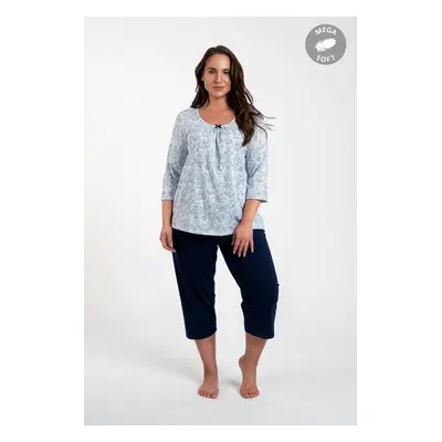 Women's pyjamas Antonia, 3/4 sleeve, 3/4 leg - blue/navy blue print