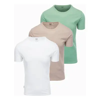 Ombre BASIC men's cotton shirt set with round neckline - gray-green/white/beige