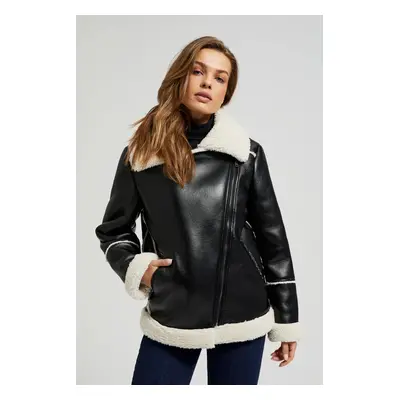 Women's jacket made of artificial sheepskin MOODO - black