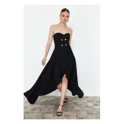 Trendyol Black A-Cut Stone Accessory Woven Long Evening Dress