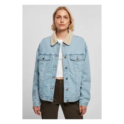 Women's oversized denim jacket Sherpa clear blue bleached