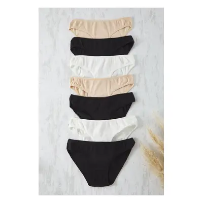 Trendyol Black-Multicolored 7-Pack Cotton Ribbed Classic Knitted Panties