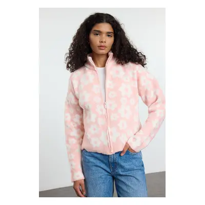 Trendyol Pink Boucle Jacket-Looking Knitwear Cardigan