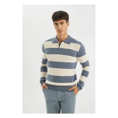 DEFACTO Standard Fit Regular Cut Striped Polo Neck Knitwear Sweater