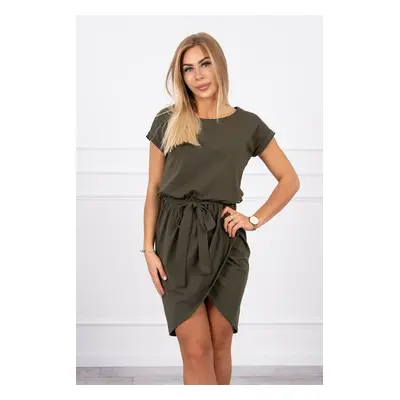 Tied dress with a clutch bottom in khaki color