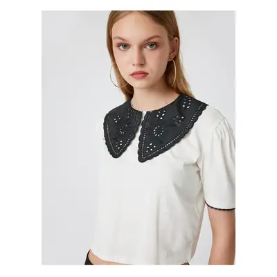 Koton Scalloped Baby Collar T-Shirt Short Sleeve Cotton