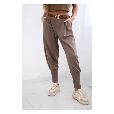 Kesi Włoski Pants with belt and pockets buttery-fabric fango