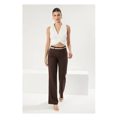 Trendyol Dark Brown High Waist Light Flare Trousers