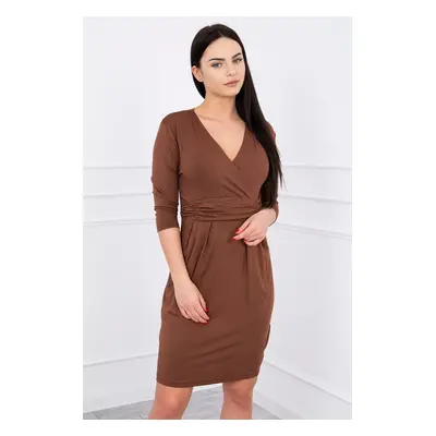 marka niezdefiniowana Dress fitted with a cut under the bust brown