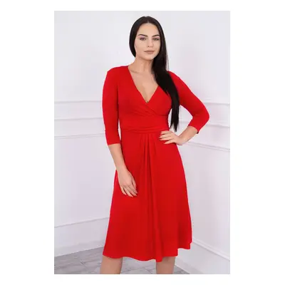 marka niezdefiniowana Dress with cut-off under the bust, 3/4 sleeves red