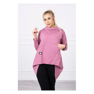 Sweatshirt with long back and hood dark pink