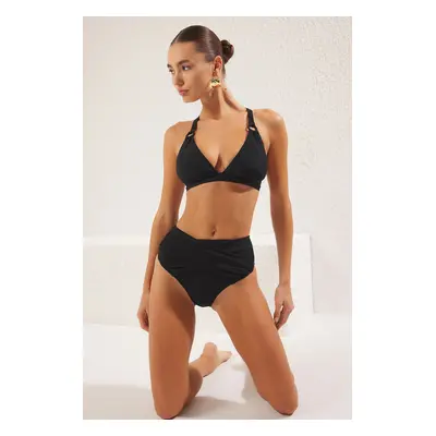 Trendyol Black Triangle Accessorized Bikini Top