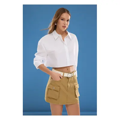 Trendyol Khaki Cargo Pocket Detailed Mini Denim Skirt