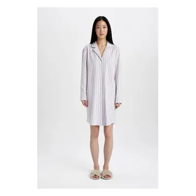 DEFACTO Fall in Love Striped Pajamas Collar Long Sleeve Nightgown