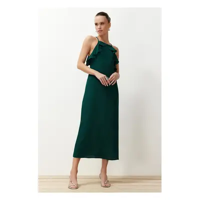 Trendyol Emerald Green Straight Cut Ruffle Detailed Maxi Woven Dress