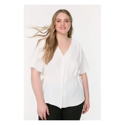 Trendyol Curve Weave Ecru V-Neck Tiered Blouse