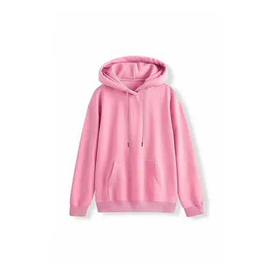 Trendyol Light Pink Thick Polar Fleece Oversize Pattern Hooded Knitted Sweatshirt