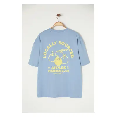 Trendyol Blue Oversize/Wide Cut Fruit Printed 100% Cotton T-Shirt