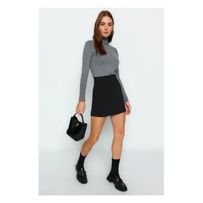 Trendyol Black Interlock High Waist Zipper Mini Knitted Skirt