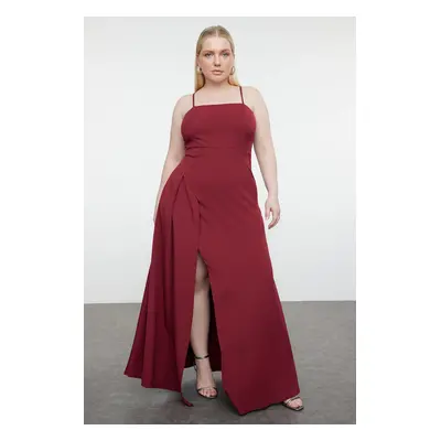 Trendyol Curve Plum Strapped Slit Long Woven Plus Size Evening/Night/Graduation/Engagement Dress