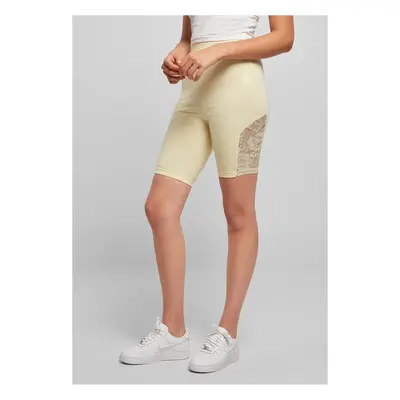 Women's high-waisted cycling shorts with lace insert, soft yellow