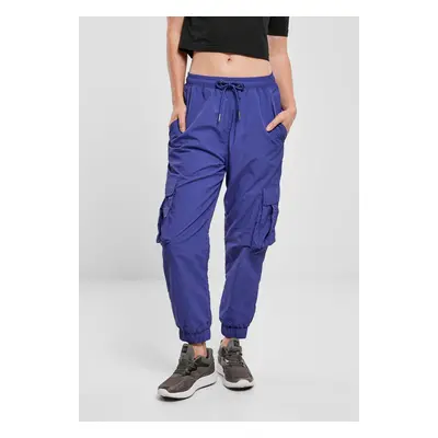 Women's Wavy Nylon High Waisted Cargo Pants Blue Purple