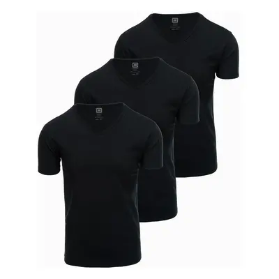 Ombre BASIC men's cotton V-neck t-shirt set - 3x black