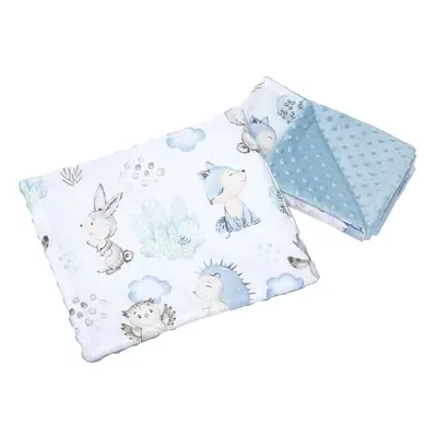 Medi Partners Quilt 55x75 + pillow 35x30 cotton + minky – deer and hedgehog + light blue minky