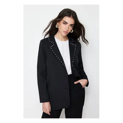 Trendyol Black Collar Stone Detailed Woven Jacket