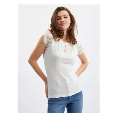 Orsay White Women's T-shirt with Lace Detail - Women