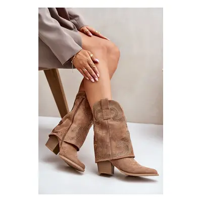 Decorated ankle cowboy boots to mid-calf with heel S.Barski Camel