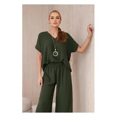 Kesi Włoski Set with necklace blouse + pants khaki