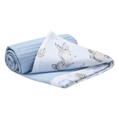 Medi Partners Blanket cotton + cotton Waffle – Deer and hedgehog + light blue Waffle