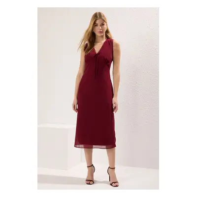 Trendyol Burgundy Plain Lace Midi Woven Dress