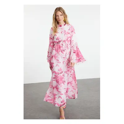 Trendyol Fuchsia Lined Woven Chiffon Floral Pattern Dress