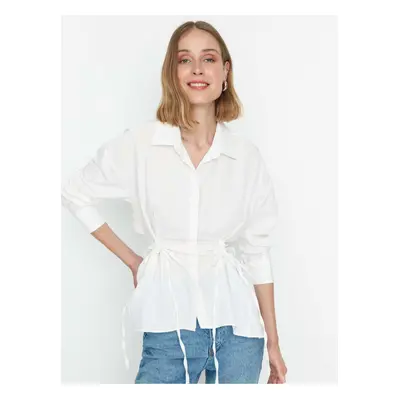 White Shirt with Slit and Tie Trendyol - Women