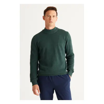 AC&Co / Altınyıldız Classics Men's Green Standard Fit Regular Cut Half Turtleneck Cotton Jacquar