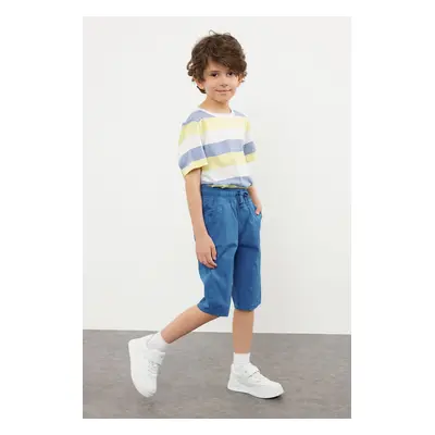 Trendyol Indigo Boy's Elastic Waist and Tied Woven Shorts