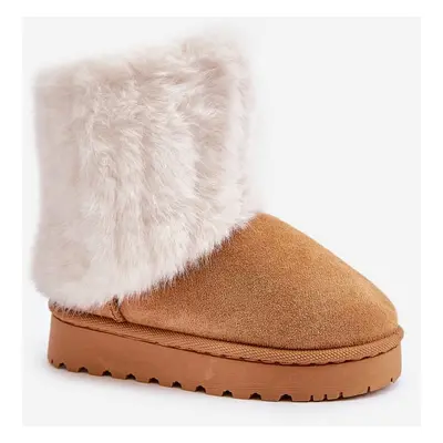 Children's ankle snow boots with Camel Crisie fur