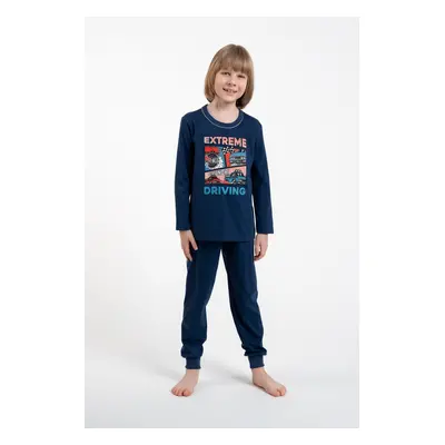 Boys' pajamas, long sleeves, long pants - navy blue