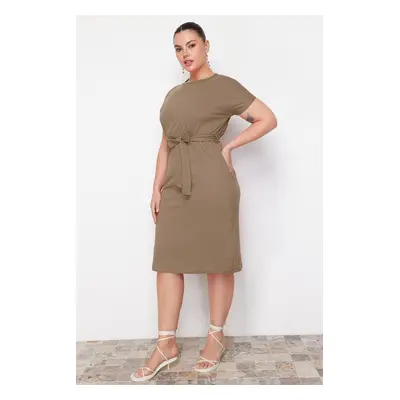 Trendyol Curve Beige Jersey Knit Plus Size Dress