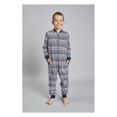 Alaska children's jumpsuit with long sleeves, long trousers - navy blue print